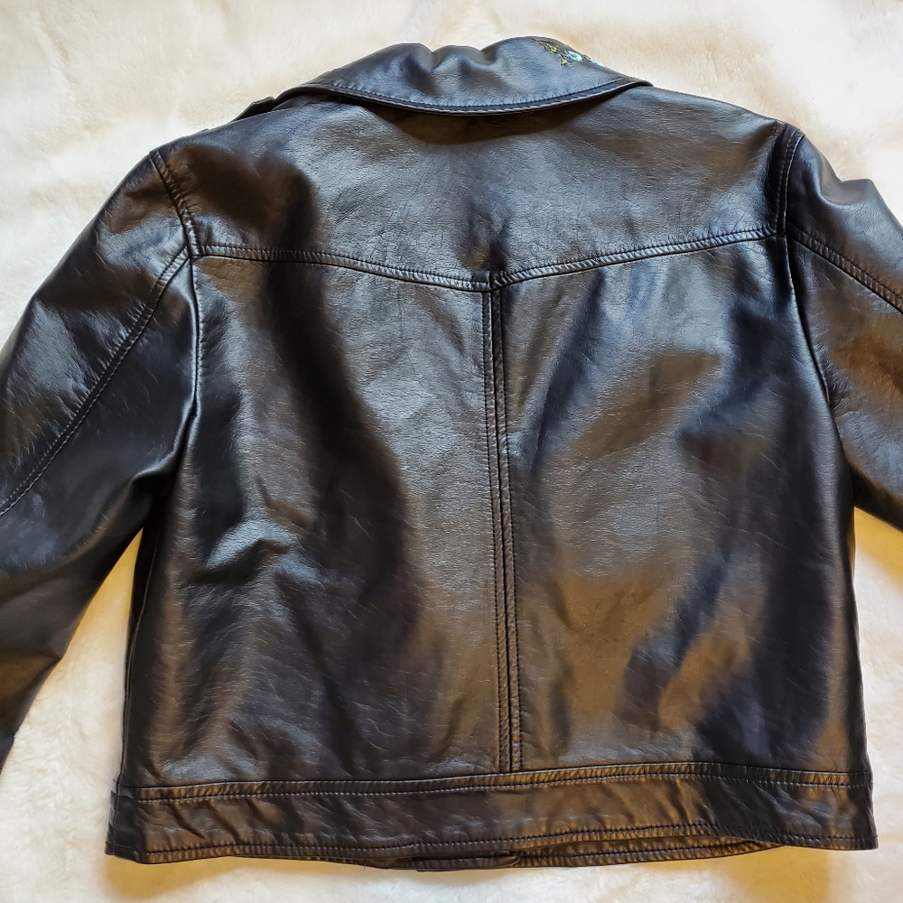 Embroidered Black Leather Jacket - Picture 4 of 8